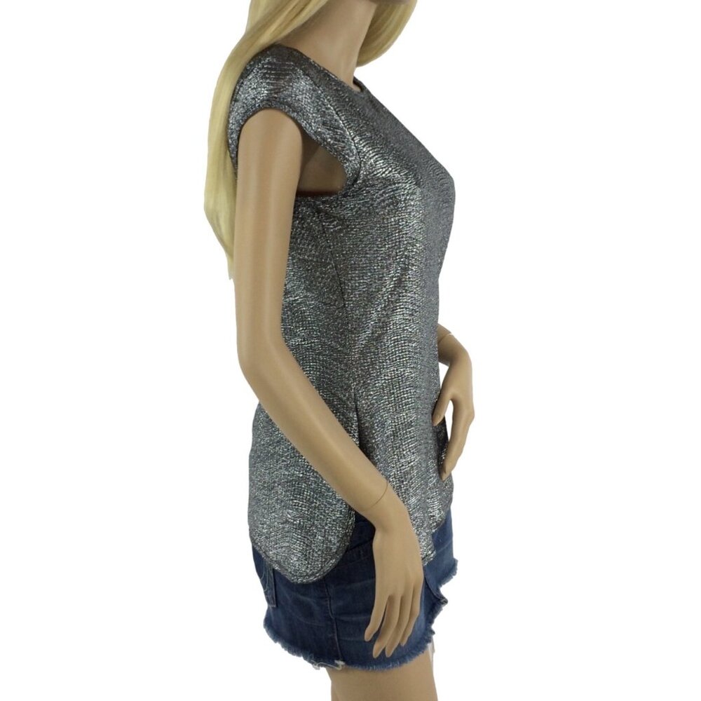 Worthington Metallic Silver Shimmer Zip Back Sleeveless Top - Picture 2 of 4